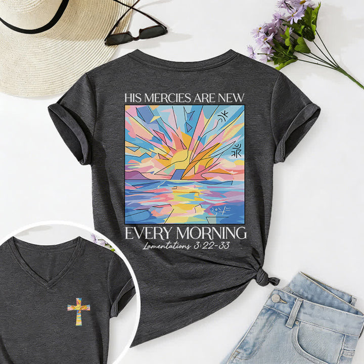 Christianartworkshop Grace Cross Rolled Sleeve Knot Hem Women's V Neck Tee - Dark Grey - 2XL - image 12