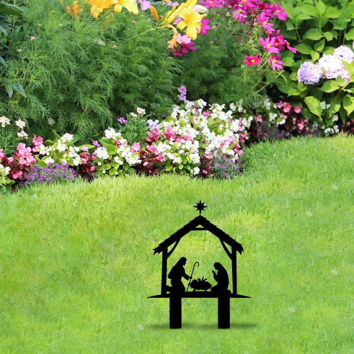 Christianartworkshop Hut Frame Holy Family Silhouette Yard Metal Stake: Token of Peaceful Sacred Night Devotional Warmth - image 2