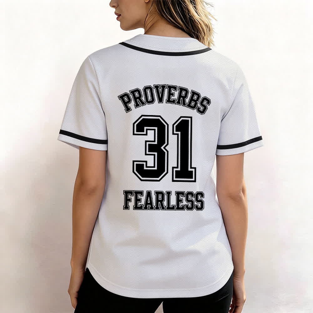 Christianartworkshop Proverbs 31 Fearless Faith Graphic Unisex Baseball Jersey - image 12