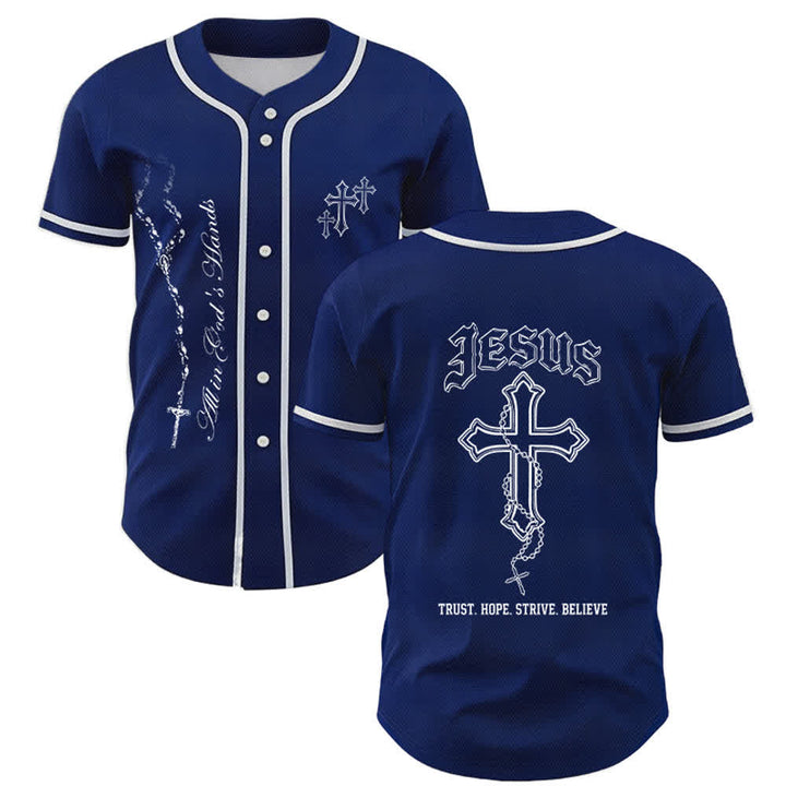 Christianartworkshop Trust Hope Strive Believe All In God's Hands Faith Motif Unisex Baseball Jersey - Navy Blue - 5XL - image 21