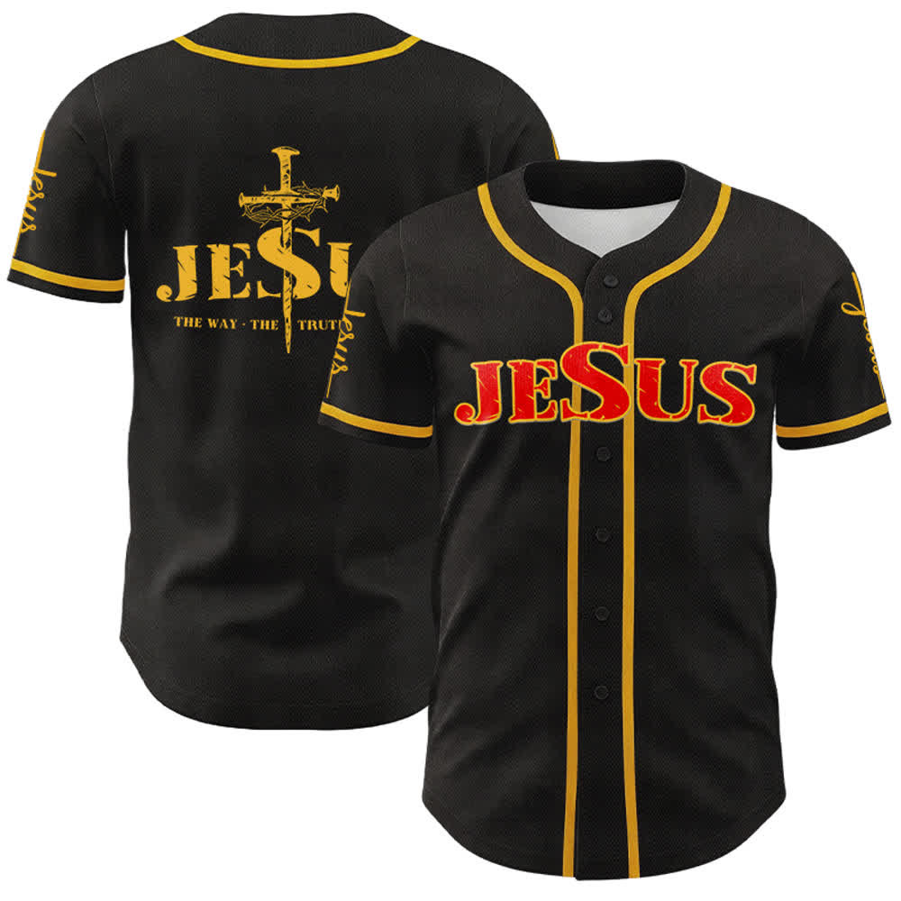 Christianartworkshop Jesus Cross Nail and Crown of Thorns Baseball Jersey - Red Jesus - Golden - 5XL - image 32