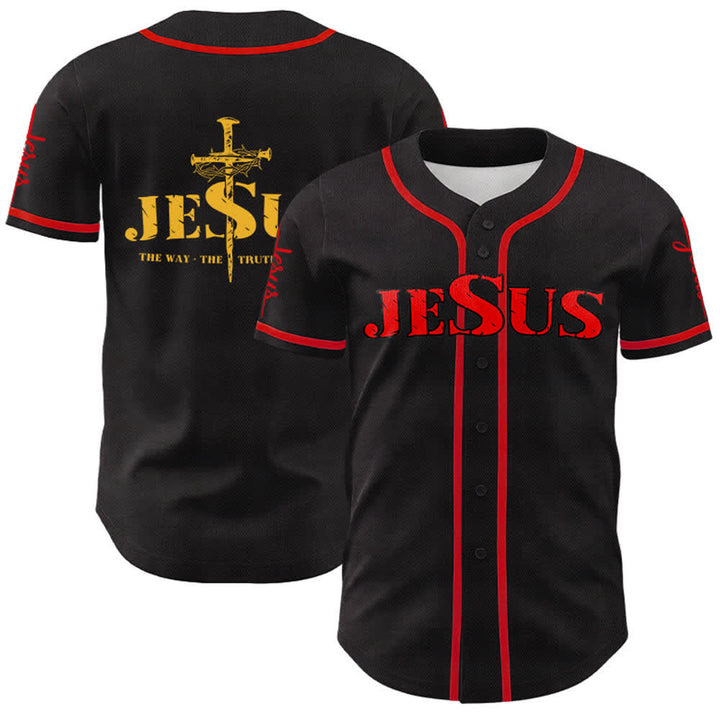 Christianartworkshop Jesus Cross Nail and Crown of Thorns Baseball Jersey - Red Jesus - Red - 5XL - image 42