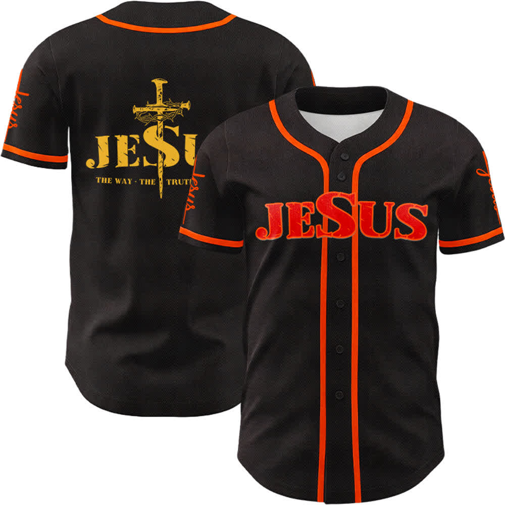 Christianartworkshop Jesus Cross Nail and Crown of Thorns Baseball Jersey - Red Jesus - Orange - 5XL - image 41