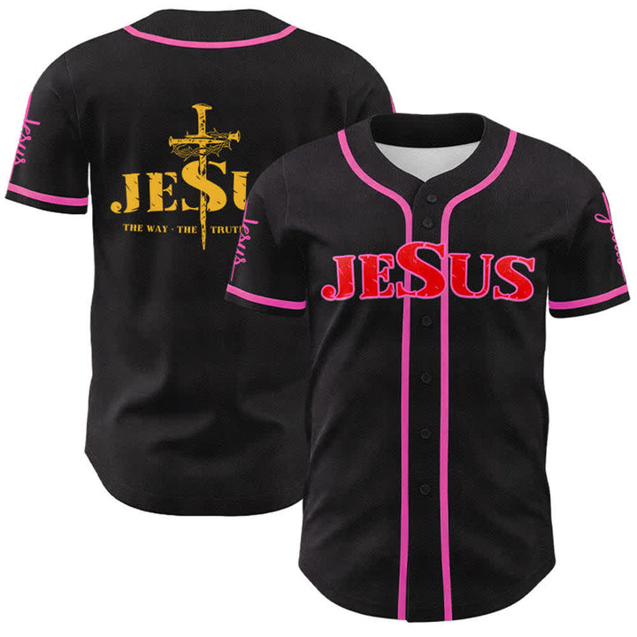 Christianartworkshop Jesus Cross Nail and Crown of Thorns Baseball Jersey - Red Jesus - Pink - 5XL - image 54