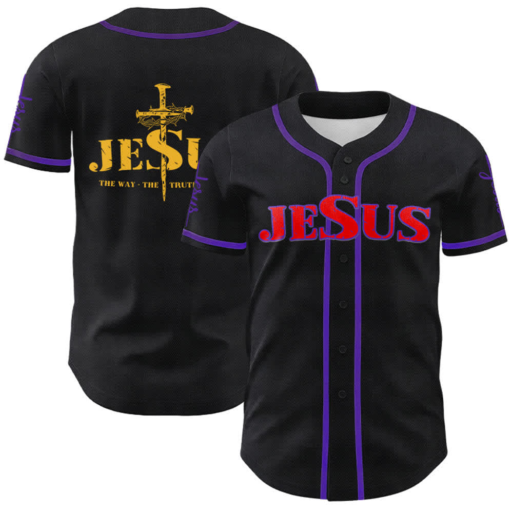 Christianartworkshop Jesus Cross Nail and Crown of Thorns Baseball Jersey - Red Jesus - Purple - 5XL - image 56