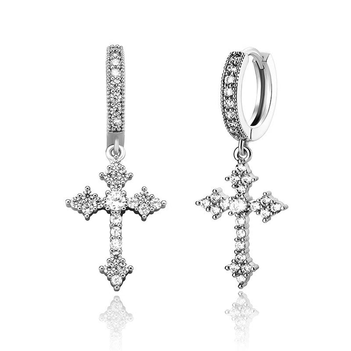 Christianartworkshop Sparkling Stone-Clustered Cross Charm Earrings: Token of Sacred Redemptive Love - Silver - image 6