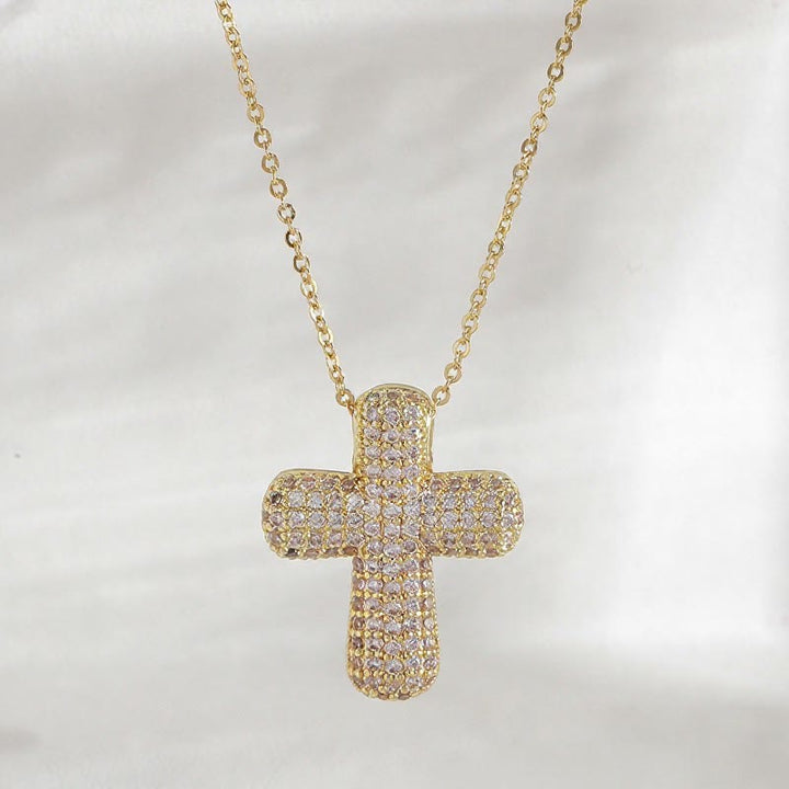 Christianartworkshop Sparkling Rounded-Tip Cross Necklace with Pavé Stones: Token of Sacred Redemptive Grace - Golden - Medium - image 5