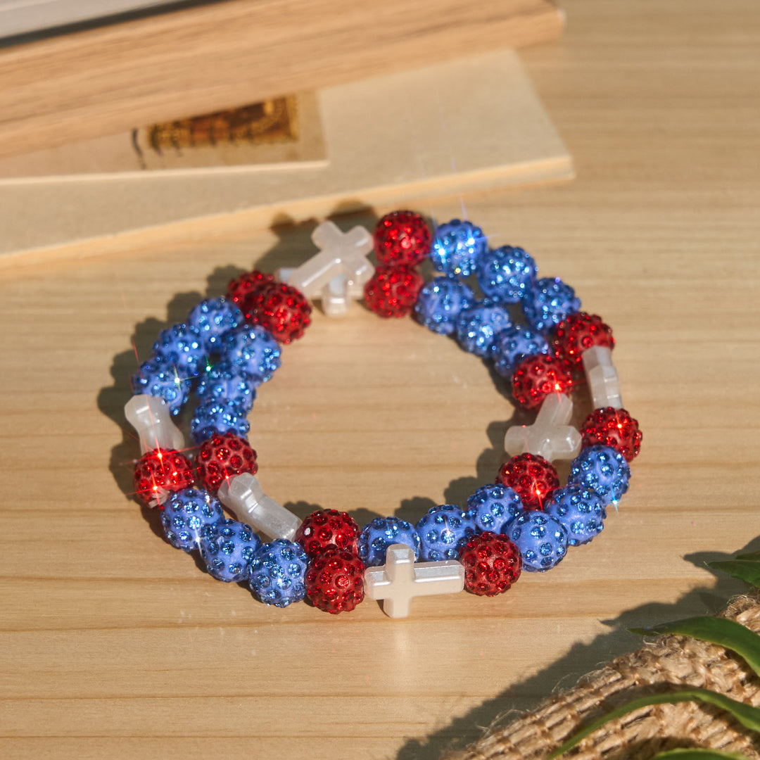 Christianartworkshop All-Day Wear Discoball Bling Baseball Beaded Cross Cross Bracelet: Symbol of Steady Sacred Light - A - image 0