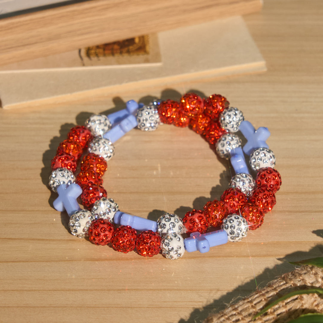 Christianartworkshop All-Day Wear Discoball Bling Baseball Beaded Cross Cross Bracelet: Symbol of Steady Sacred Light - B - image 6