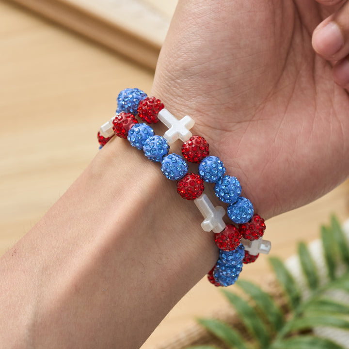 Christianartworkshop All-Day Wear Discoball Bling Baseball Beaded Cross Cross Bracelet: Symbol of Steady Sacred Light - image 4