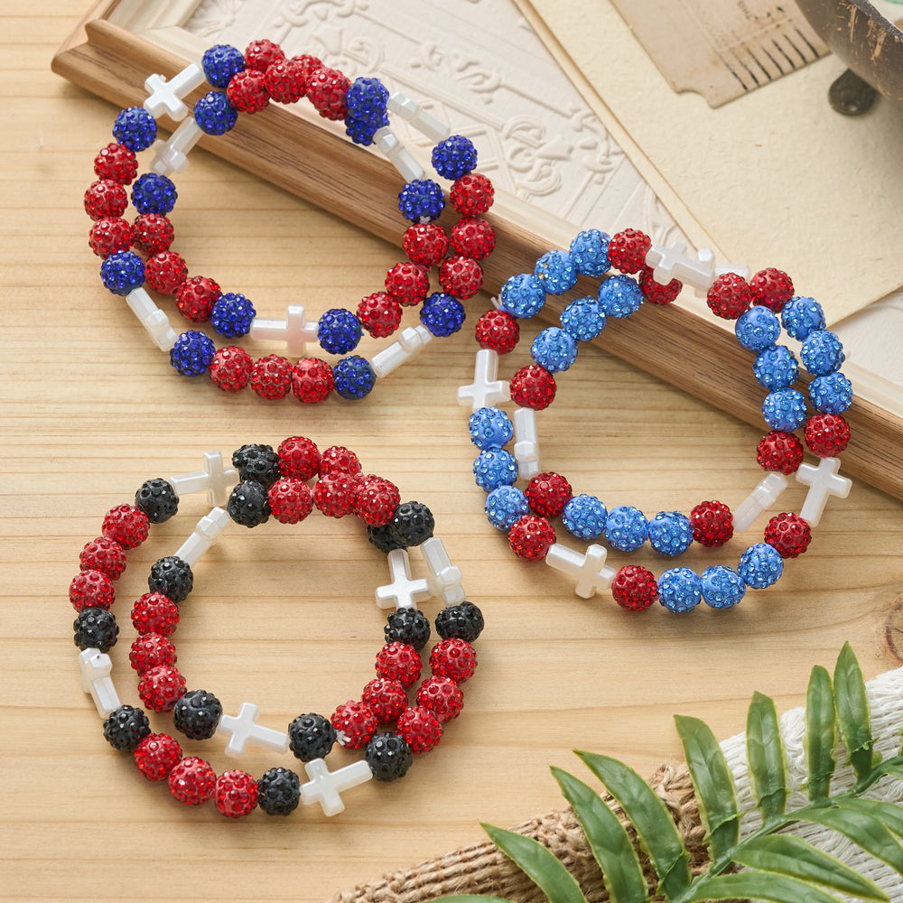 Christianartworkshop All-Day Wear Discoball Bling Baseball Beaded Cross Cross Bracelet: Symbol of Steady Sacred Light - image 1