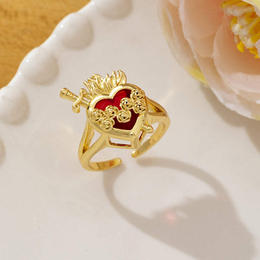 Christianartworkshop Ornate Sacred Heart Adjustable Open Ring: Emblem of Boundless Heavenly Compassion - A(Suitable for US Size 7 - 15) - image 1