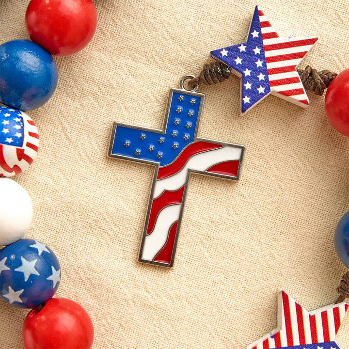 Christianartworkshop Two-Style Patriotic American Flag Cross Rosary with Red White Blue Stars & Stripes Beads - image 16