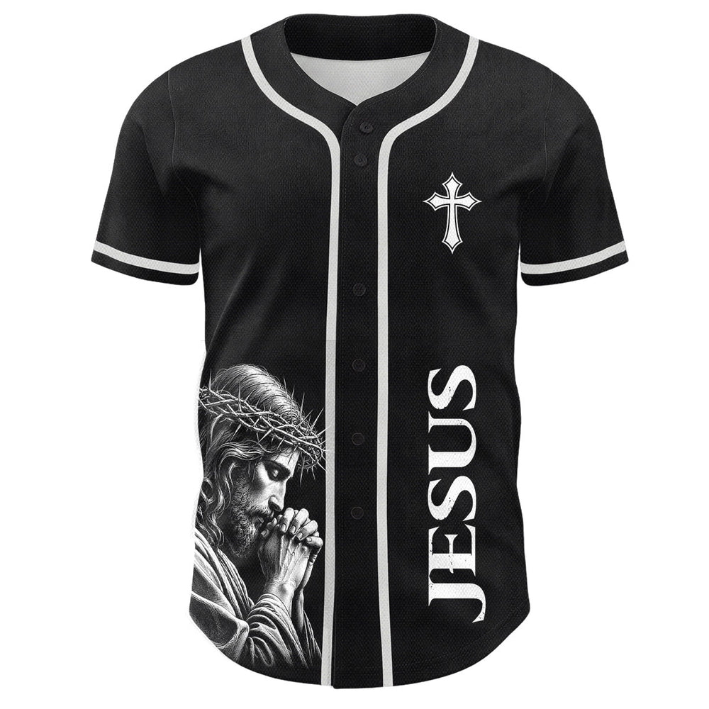 Christianartworkshop Vintage Praying Jesus Crown Of Thorns Unisex Baseball Jersey - image 1