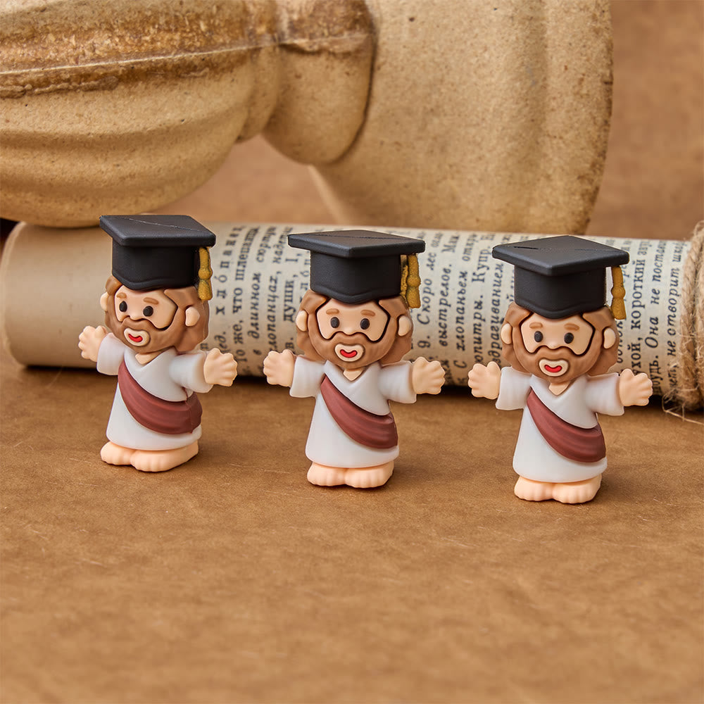 Christianartworkshop Mini Jesus Figurine Ornaments: Graduation Cap Open-Arm PVC Decor, Emblem of Hopeful Heavenly Blessing - image 2