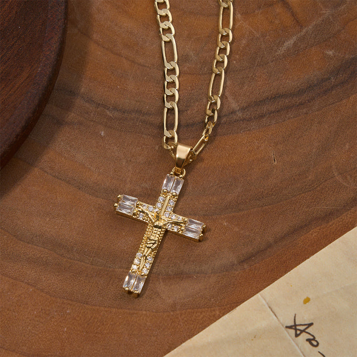Christianartworkshop Baguette Crystal Crucifix Figaro Chain Necklace: Emblem of Everlasting Divine Mercy - image 2