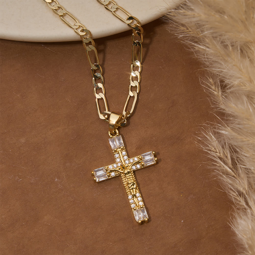 Christianartworkshop Baguette Crystal Crucifix Figaro Chain Necklace: Emblem of Everlasting Divine Mercy - image 3