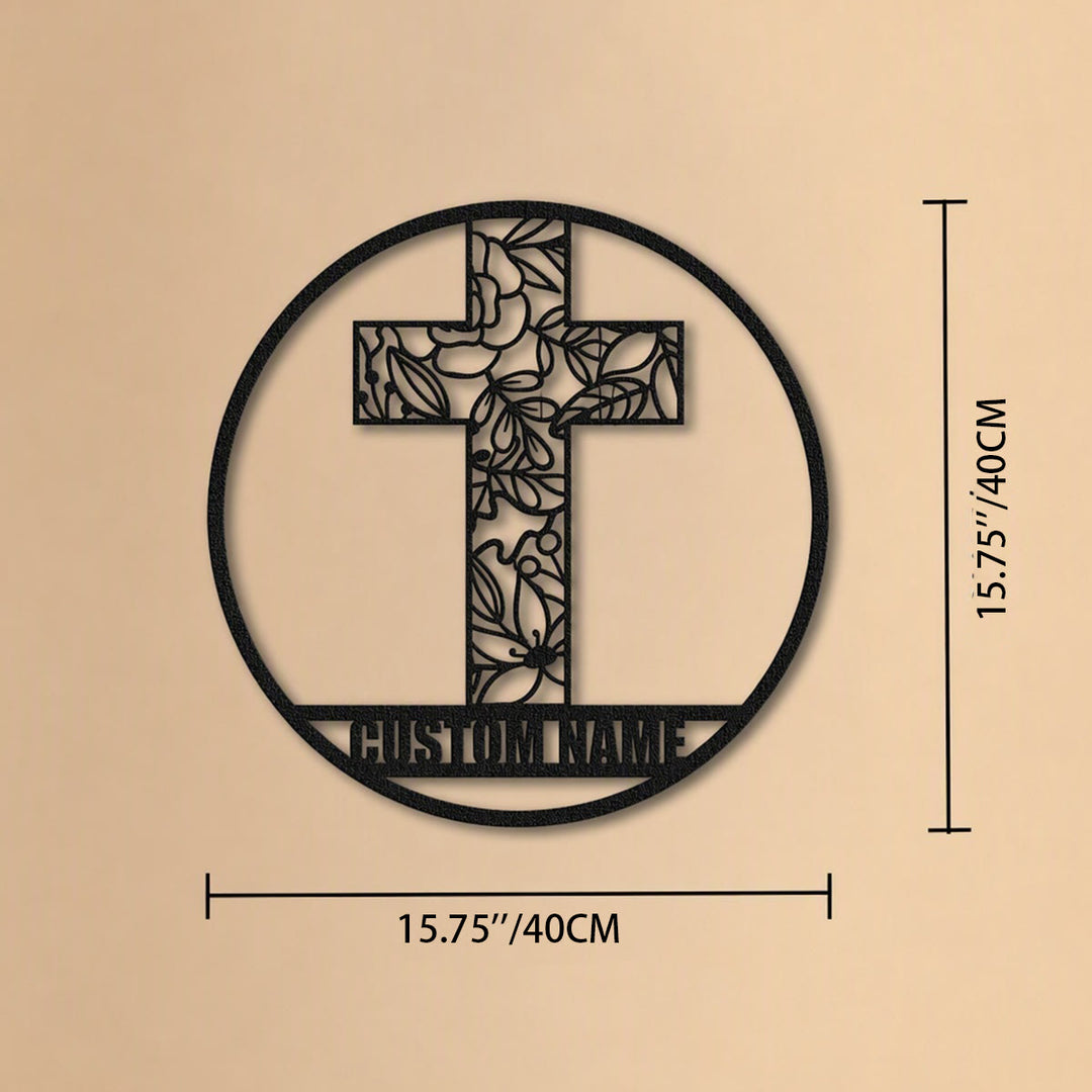Christianartworkshop Laser Cut Floral Cross Personalized Metal Wall Decor: Token of Peace and New Life - Name Customized - 15.75''*15.75''*0.04''/40cm*40cm*0.1cm - image 7