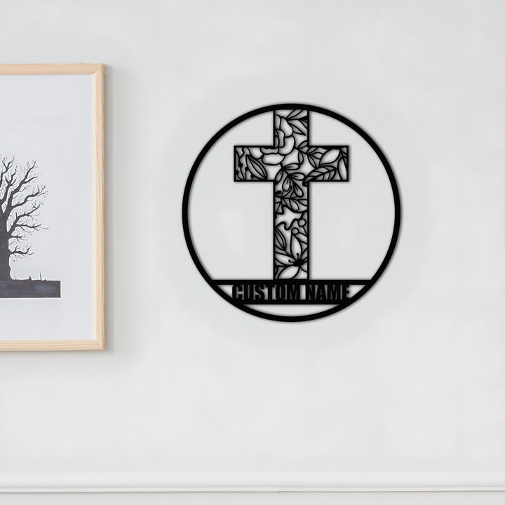 Christianartworkshop Laser Cut Floral Cross Personalized Metal Wall Decor: Token of Peace and New Life - image 1