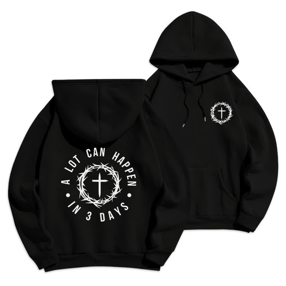 Christianartworkshop A Lot Can Happen In 3 Days Graphic Fleece Lined Polyester Hoodie - Black - 2XL - image 3