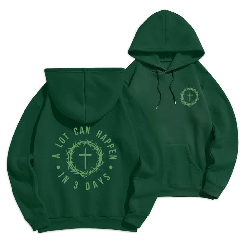 Christianartworkshop A Lot Can Happen In 3 Days Graphic Fleece Lined Polyester Hoodie - Green - 2XL - image 15
