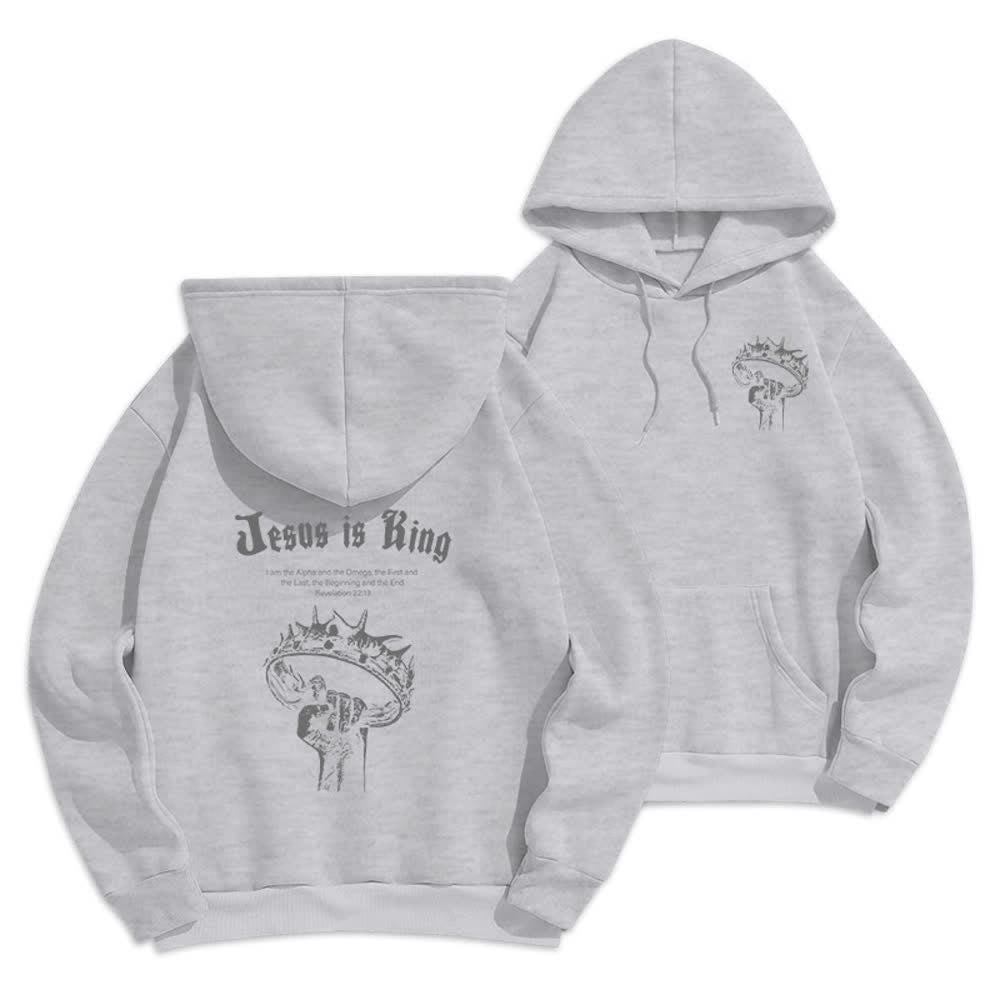 Christianartworkshop Jesus Is King Gothic Graphic Pullover Fleece Lined Polyester Hoodie - Grey - 2XL - image 6