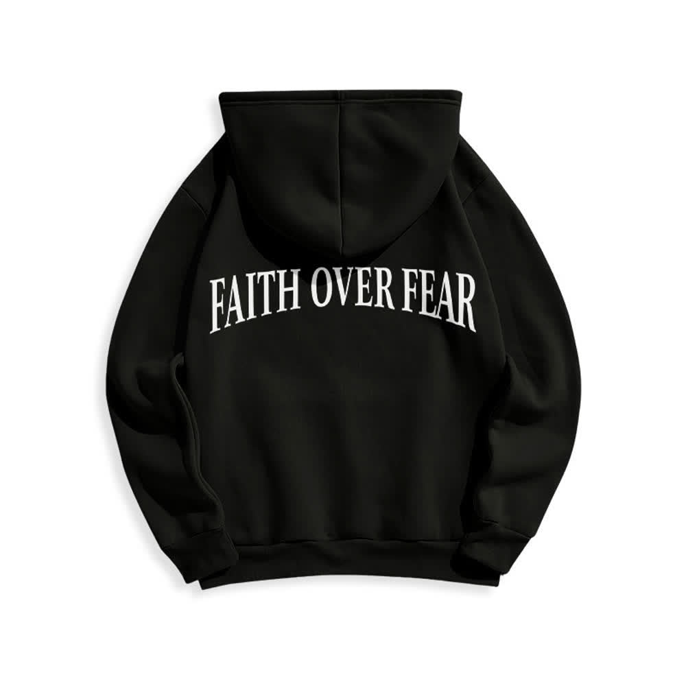 Christianartworkshop Faith Over Fear Thorn Cross Pullover Fleece Lined Polyester Hoodie - image 7
