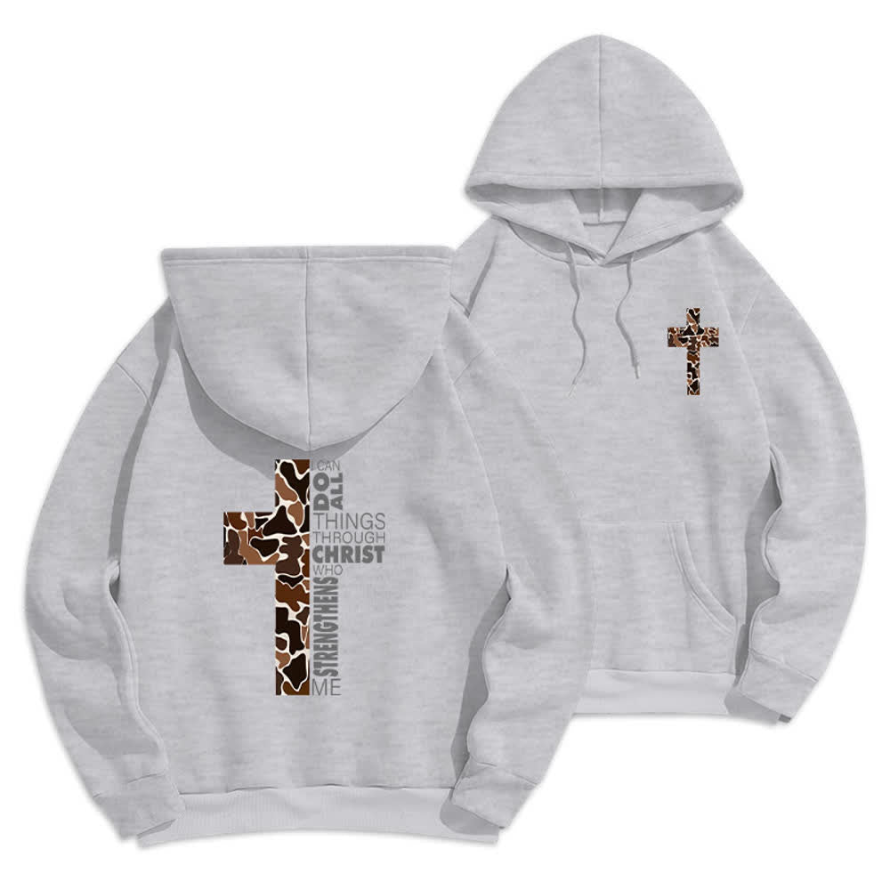 Christianartworkshop Earthtone Cross Verse Detail Streetwear Fleece Lined Polyester Hoodie - Grey - 2XL - image 3