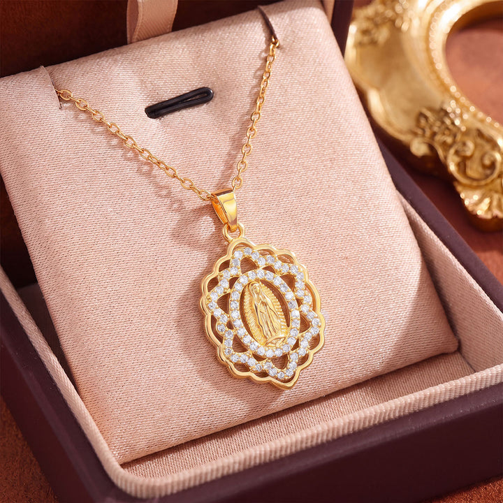 Christianartworkshop Crystal Halo Holy Maiden Medallion Necklace: Emblem of Gentle Heavenly Protectione - Golden - Openwork - image 18