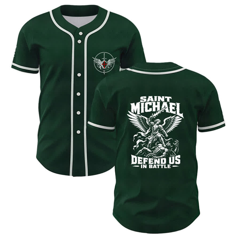 Christianartworkshop Saint Michael Defend Us In Battle Baseball Jersey - Green - 5XL - image 14
