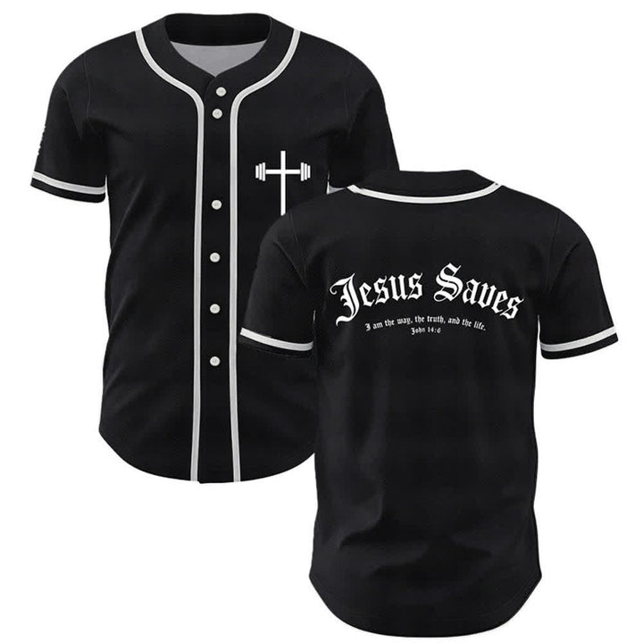 Christianartworkshop Jesus Saves Gothic Street Baseball Jersey - Black - 5XL - image 7