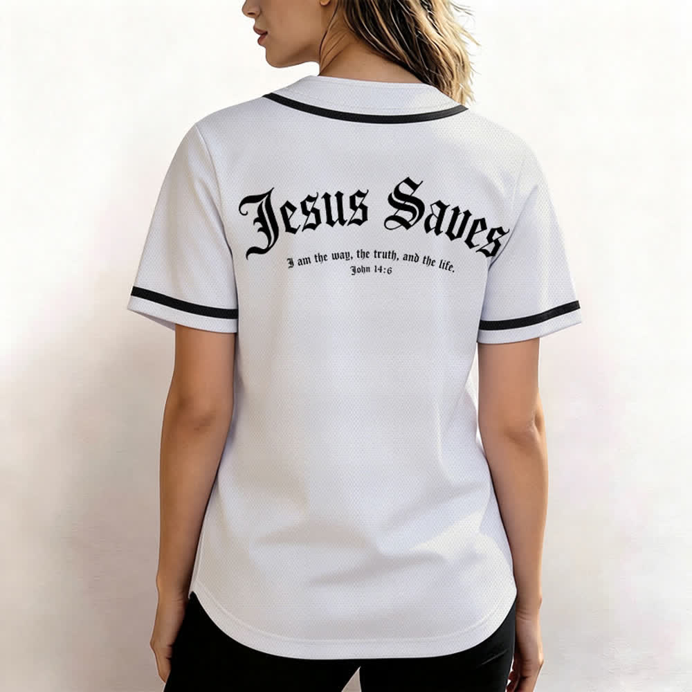 Christianartworkshop Jesus Saves Gothic Street Baseball Jersey - image 6