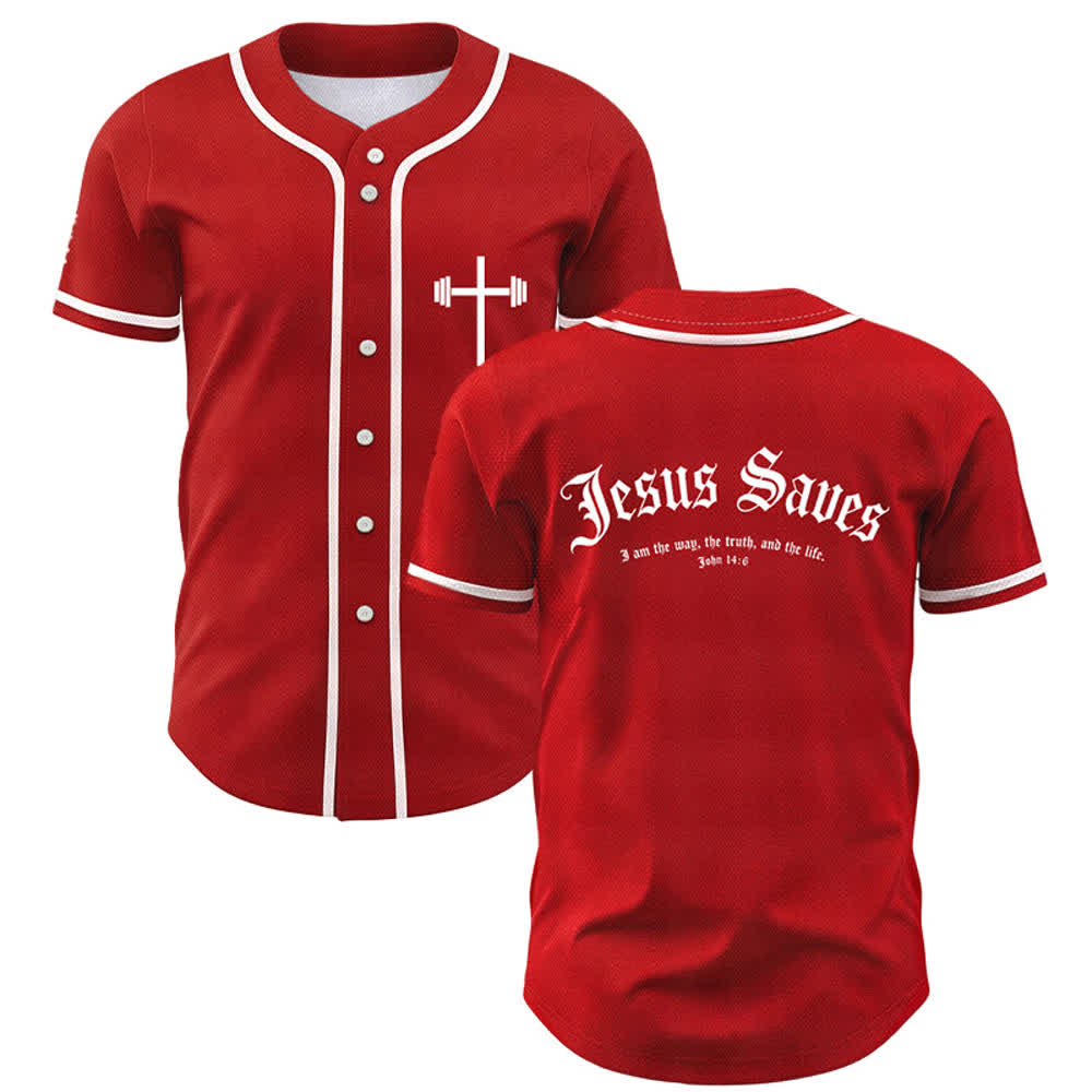 Christianartworkshop Jesus Saves Gothic Street Baseball Jersey - Red - 5XL - image 42