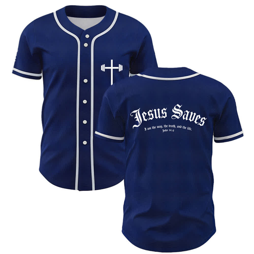Christianartworkshop Jesus Saves Gothic Street Baseball Jersey - Navy - 5XL - image 35
