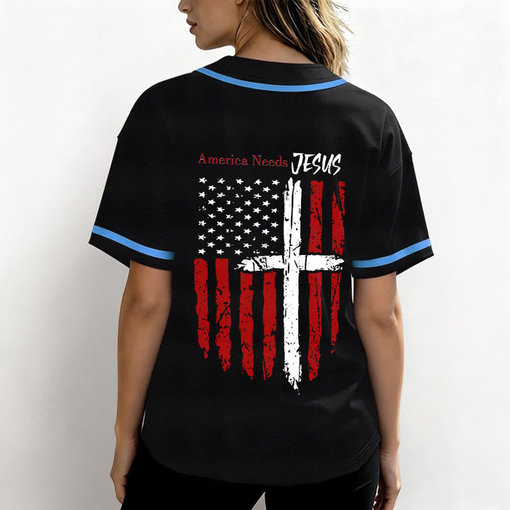 Christianartworkshop America Needs Jesus Distressed Flag Button Up Baseball Jersey - image 31