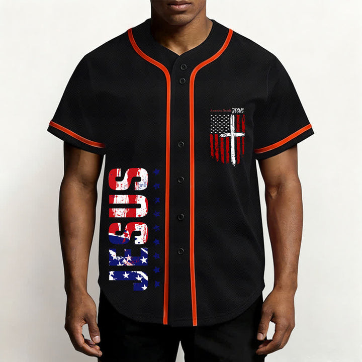 Christianartworkshop America Needs Jesus Distressed Flag Button Up Baseball Jersey - image 27