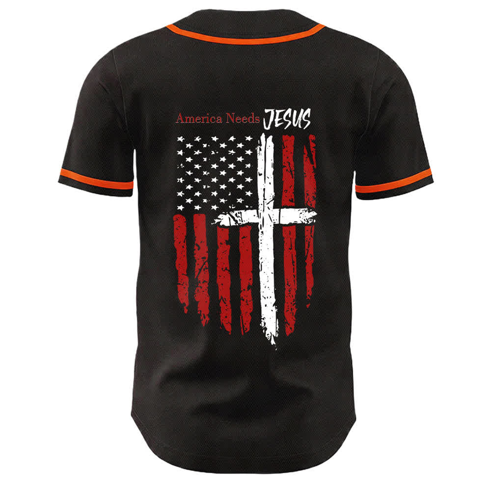Christianartworkshop America Needs Jesus Distressed Flag Button Up Baseball Jersey - image 22