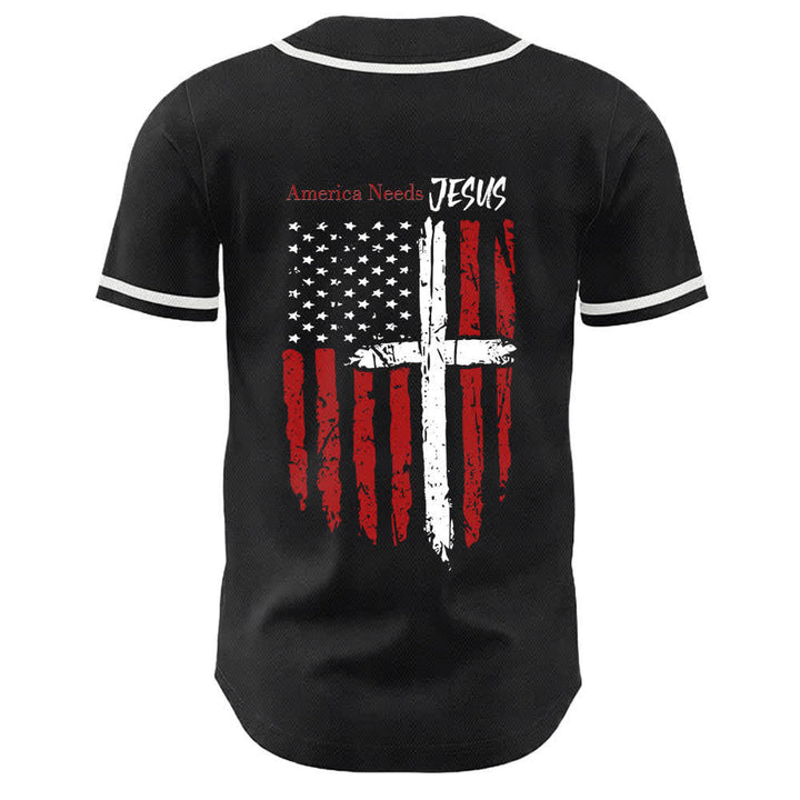 Christianartworkshop America Needs Jesus Distressed Flag Button Up Baseball Jersey - image 8