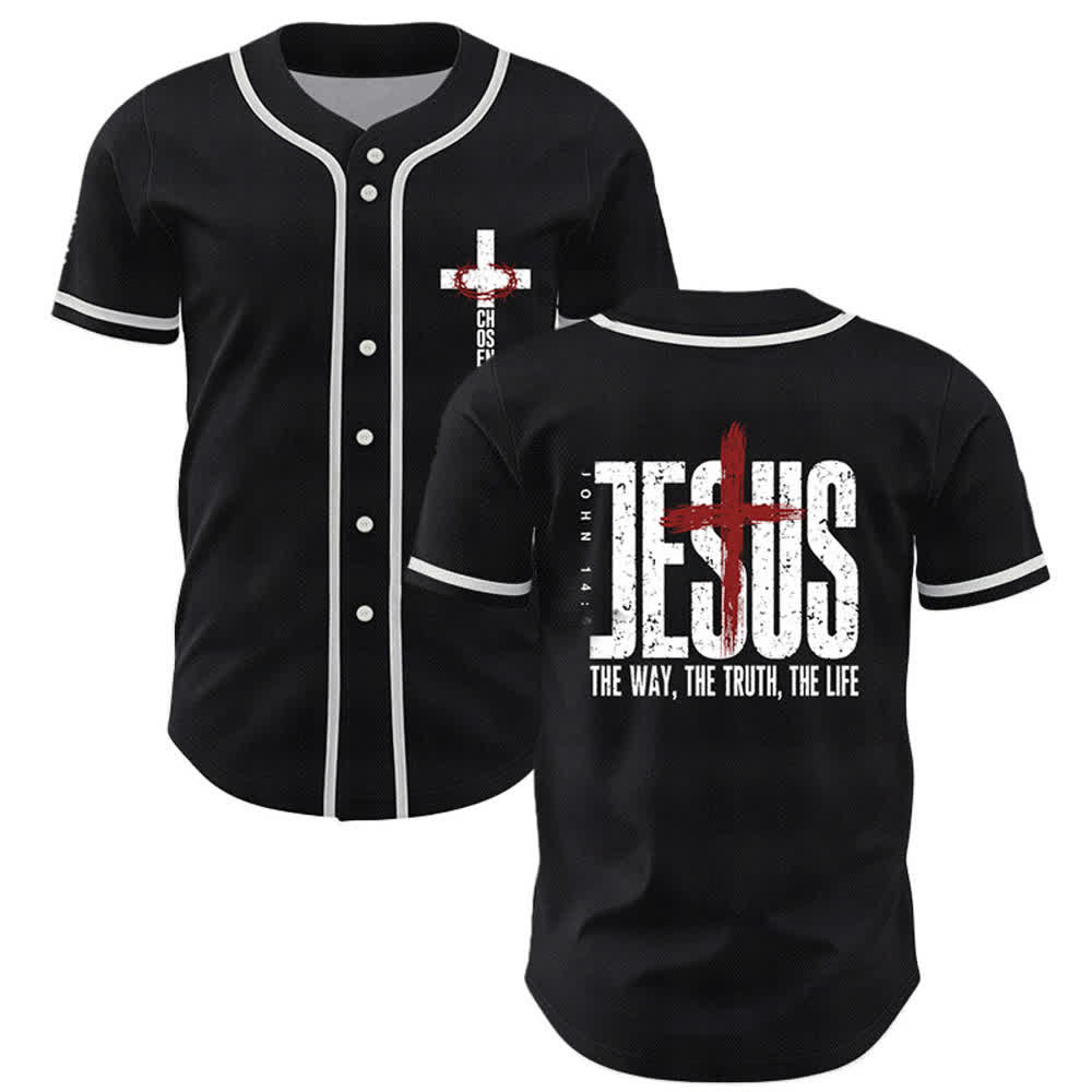 Christianartworkshop Jesus THE WAY THE TRUTH THE LIFE Button Up Baseball Jersey - Red - 5XL - image 0