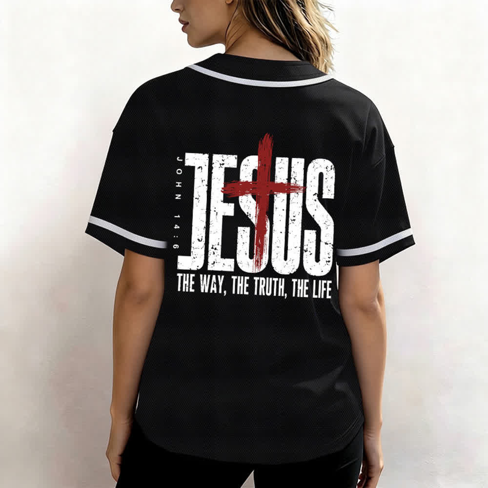 Christianartworkshop Jesus THE WAY THE TRUTH THE LIFE Button Up Baseball Jersey - image 3