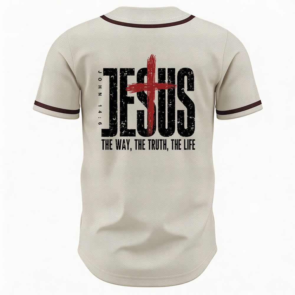 Christianartworkshop Jesus Cross Mesh Button Up Baseball Jersey - image 22