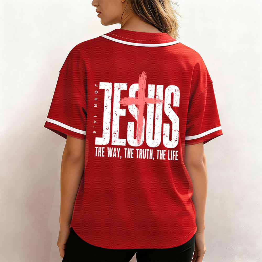 Christianartworkshop Jesus THE WAY THE TRUTH THE LIFE Button Up Baseball Jersey - image 45