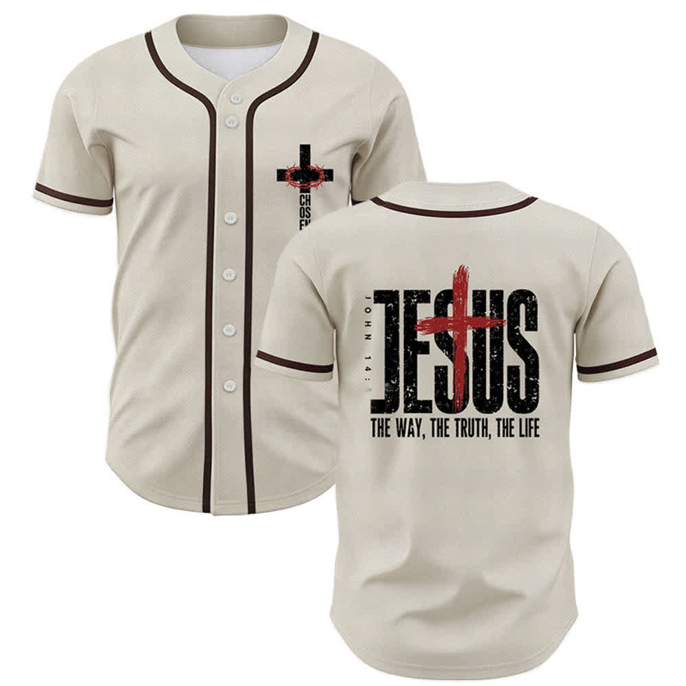 Christianartworkshop Jesus THE WAY THE TRUTH THE LIFE Button Up Baseball Jersey - Beige - 5XL - image 21