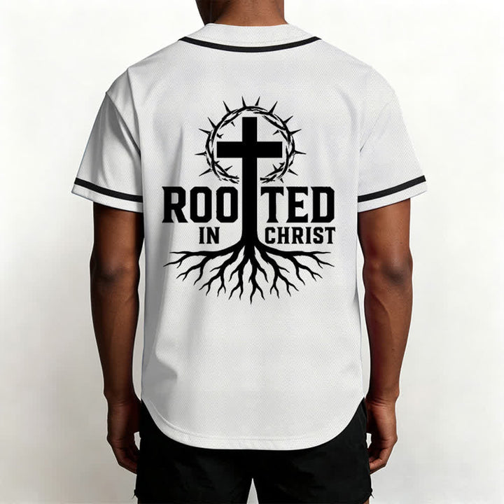 Christianartworkshop Rooted In Christ Black Button Up Baseball Jersey - image 26