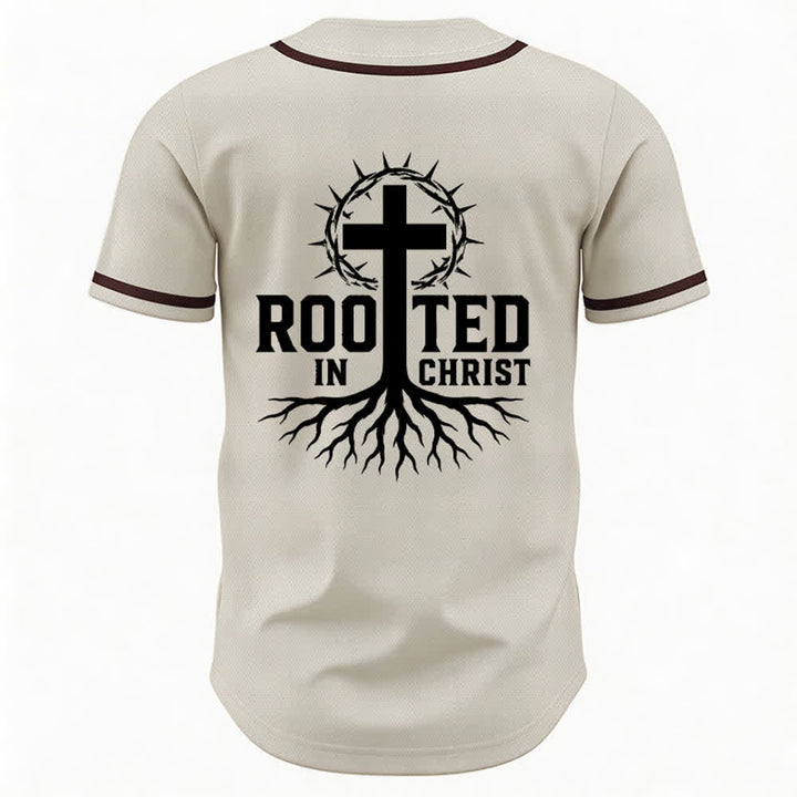 Christianartworkshop Rooted In Christ Black Button Up Baseball Jersey - image 8