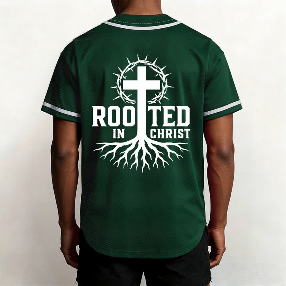 Christianartworkshop Rooted In Christ Black Button Up Baseball Jersey - image 33