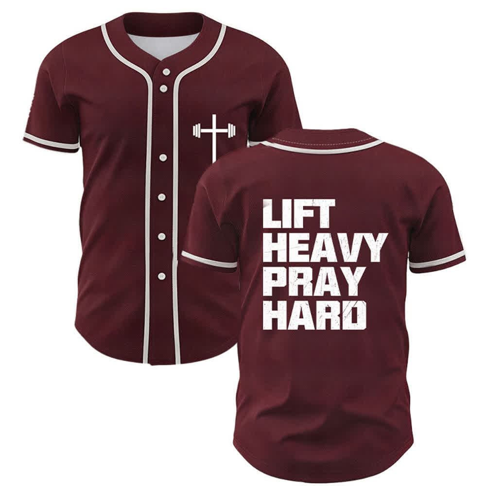Christianartworkshop Lift Heavy Pray Hard Navy Baseball Jersey - Wine - 5XL - image 21