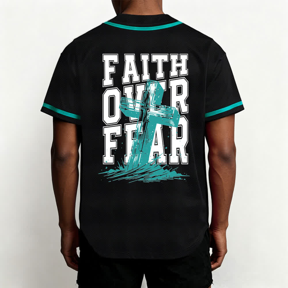 Christianartworkshop Faith Over Fear Cross Contrast Trim Baseball Jersey - image 33