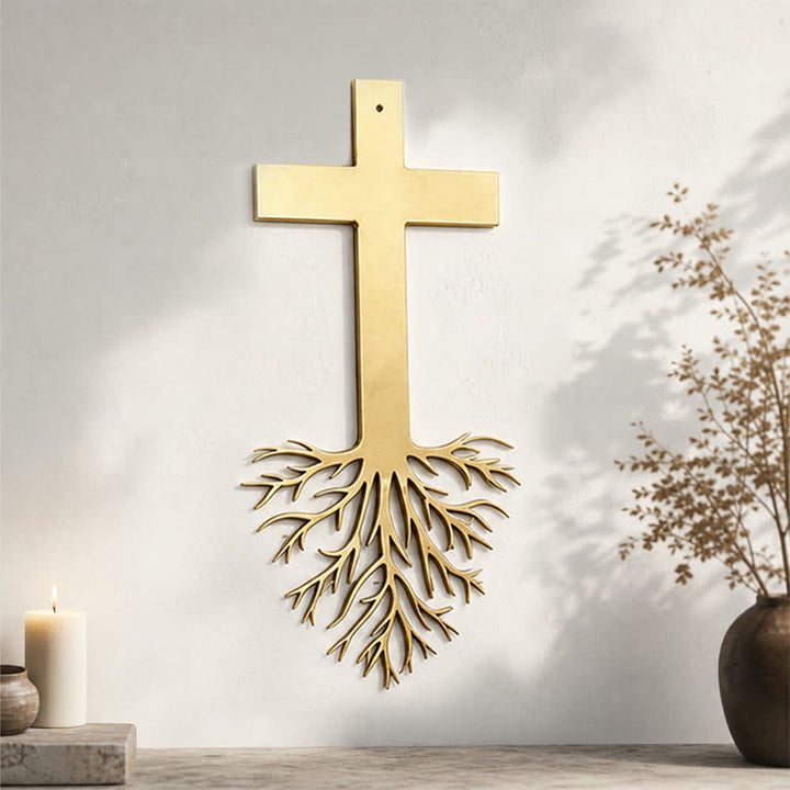 Christianartworkshop Modern Cross With Roots Metal Wall Decor: A Powerful Statement of Growing Faith - image 1