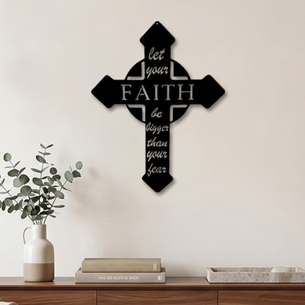 Christianartworkshop Pointed Tip Cross Let Your Faith Be Bigger Than Your Fear Metal Wall Decor: Timeless Emblem of Sacred Redemptive Grace - image 2